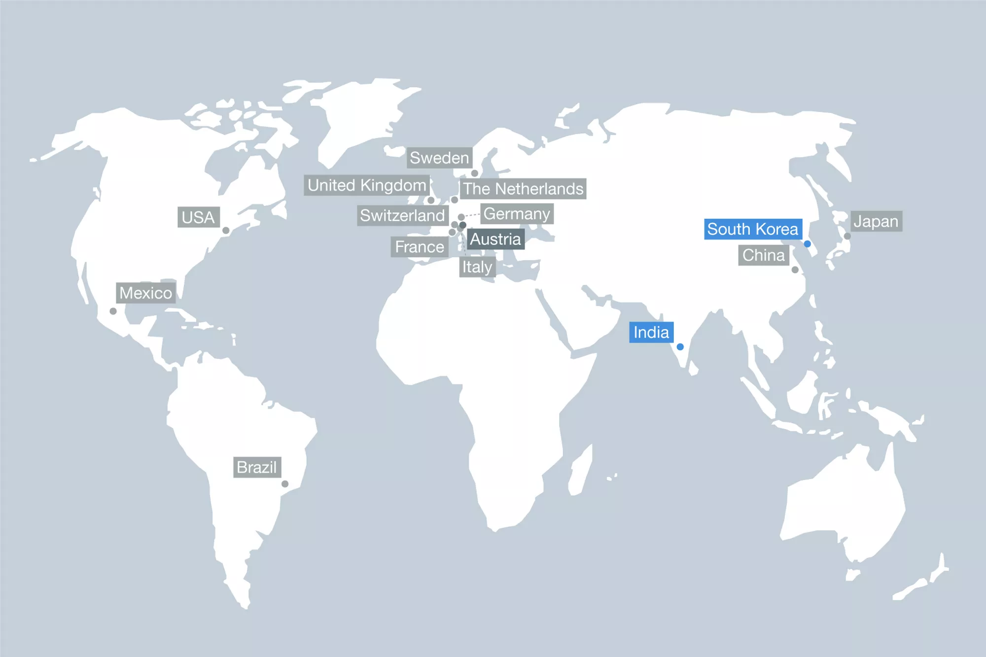Carte du monde avec les sites de production Plansee partout dans le monde